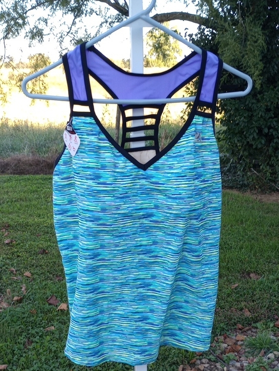 ZeroXposur Other - Zeroxposur Purple-Accent Blue Striped Women’s Swim Tankini Athletic Top 20W NWT
